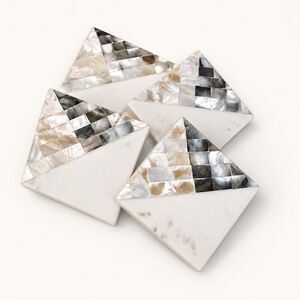 Set of 4 Mother of Pearl Mosaic Triangle Coasters Iridescent Shell
